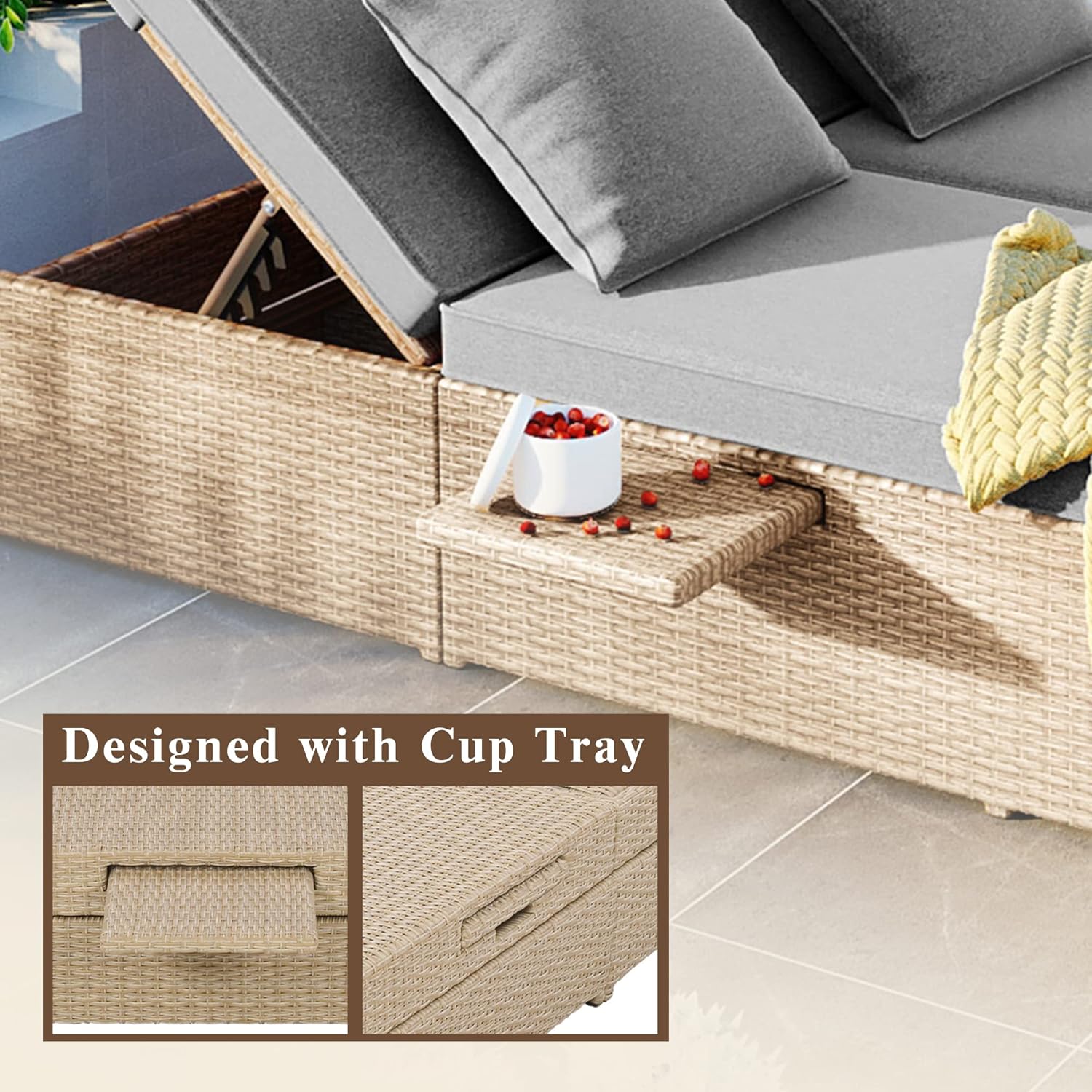 Wicker Rattan Reclining Chairs with Adjustable Backrest and Seat