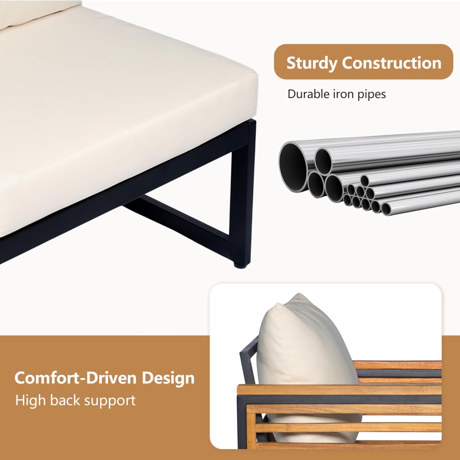 4pcs Acacia Wood L-Shaped Patio Couch Furniture with Removable Cushions, Coffee Table