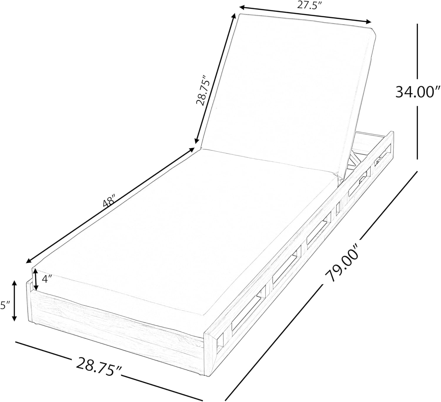 Acacia Wood Tanning Bed with Water-Resistant Reclining Chair Cushions
