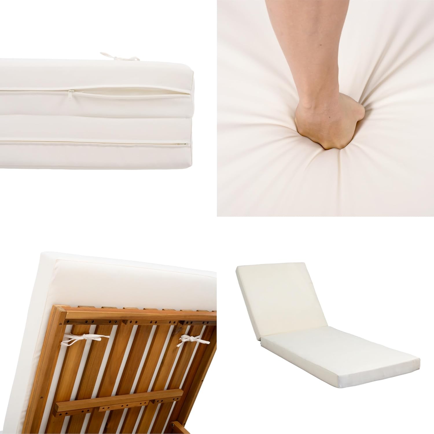 Acacia Wood Tanning Bed with Water-Resistant Reclining Chair Cushions