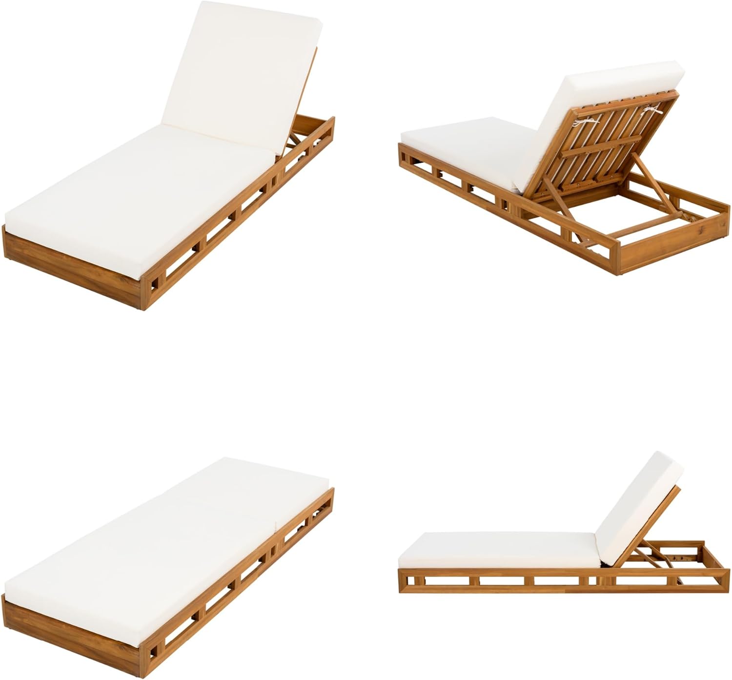 Acacia Wood Tanning Bed with Water-Resistant Reclining Chair Cushions