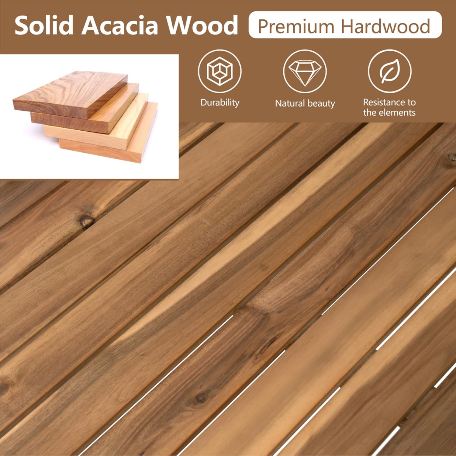 4pcs Acacia Wood L-Shaped Patio Couch Furniture with Removable Cushions, Coffee Table & Side Table