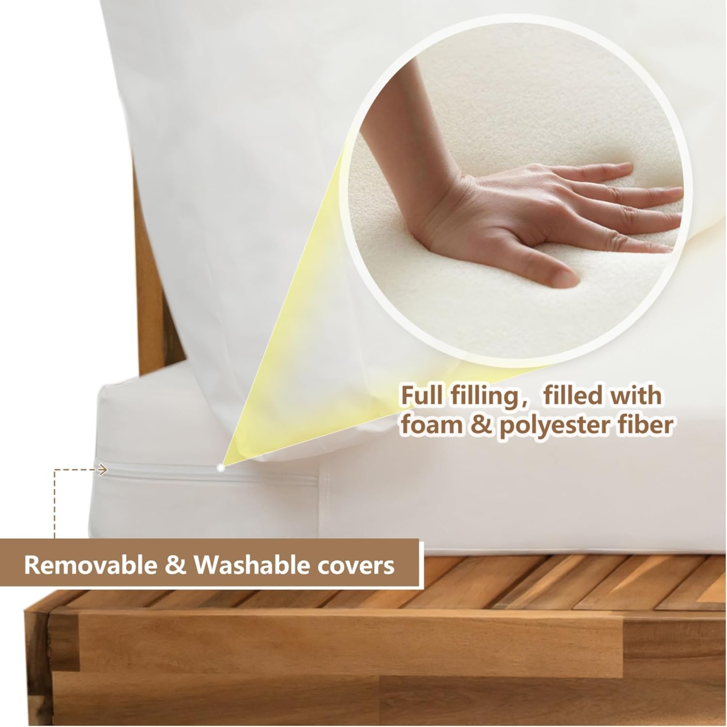 4pcs Acacia Wood L-Shaped Patio Couch Furniture with Removable Cushions, Coffee Table & Side Table