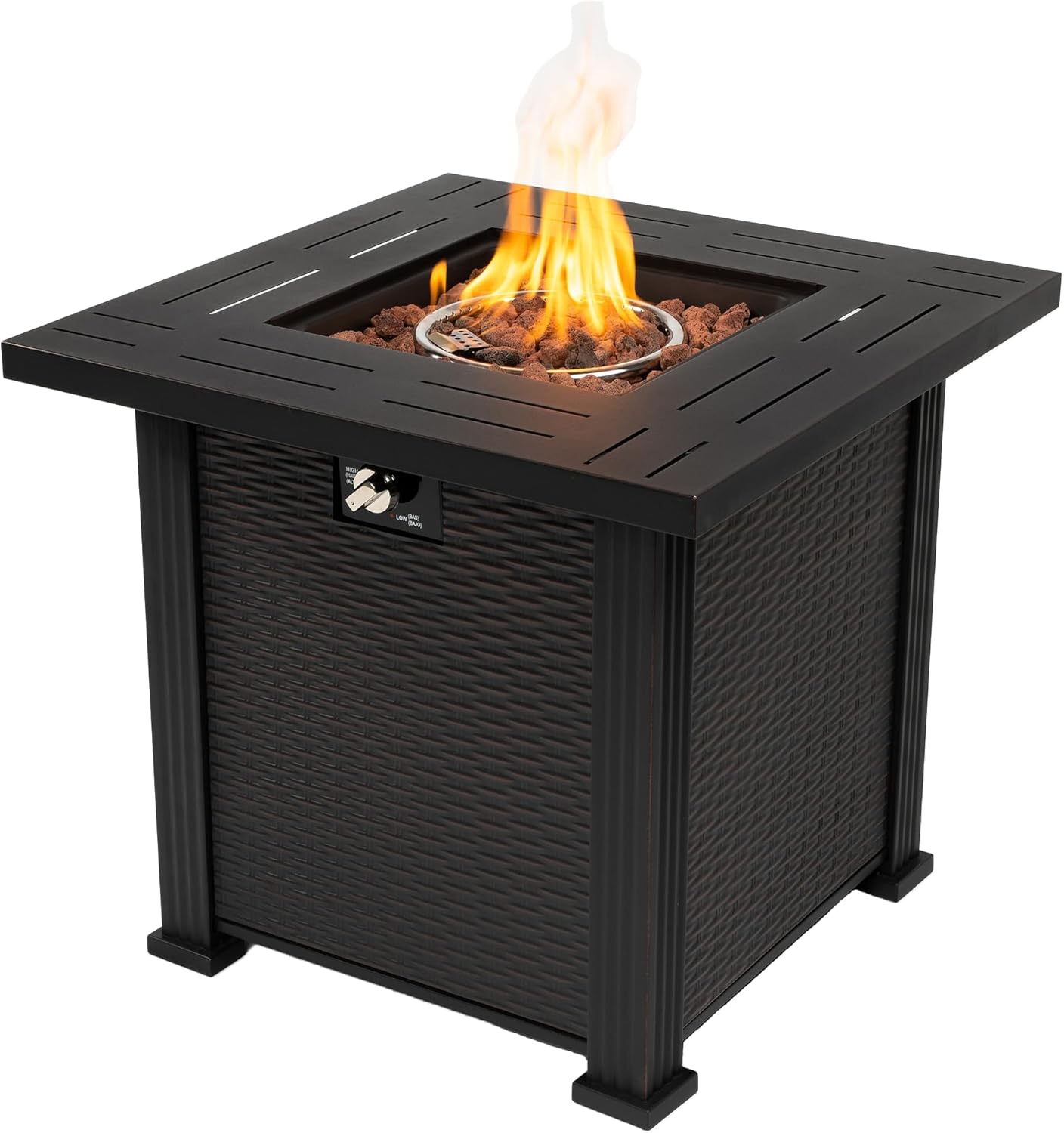 28 Inch Propane Fire Pit, 50000 BTU Square Steel Gas Fire Pits with Lid