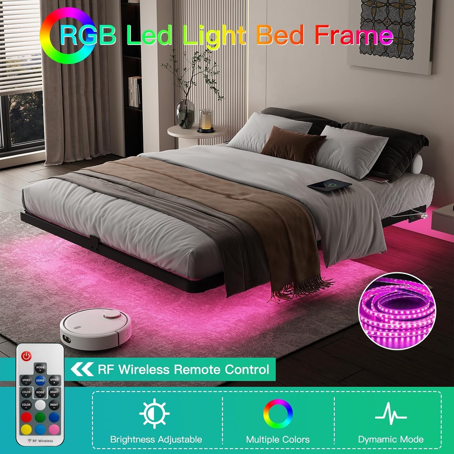 Queen Size Floating Platform Bed Frame