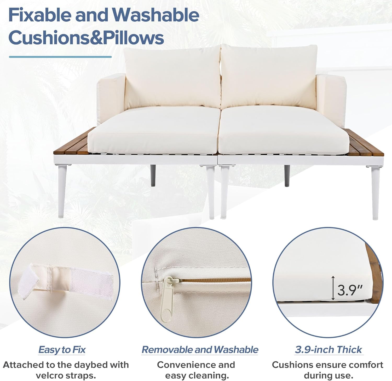 Modern 2-Person Outdoor Daybed with Cushions and Pillows