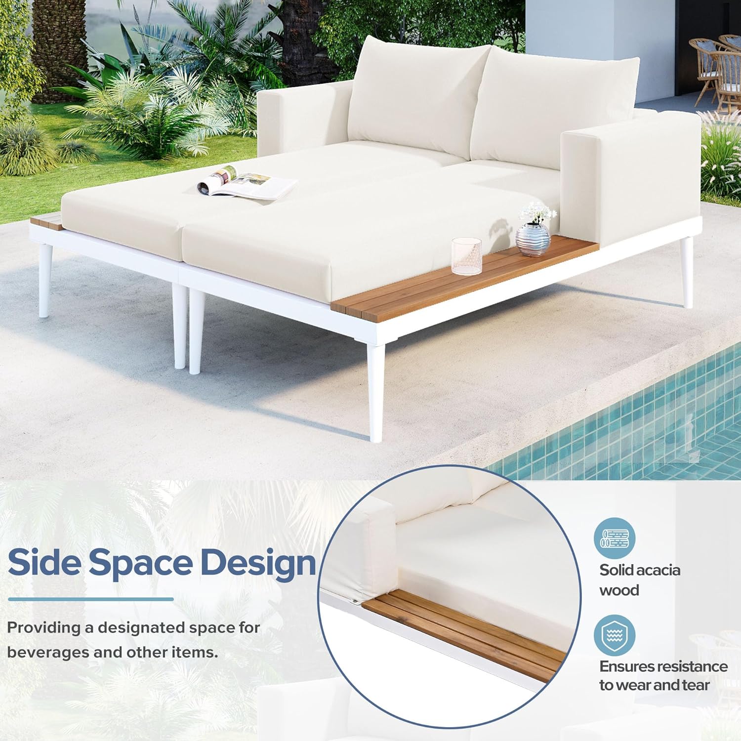Modern 2-Person Outdoor Daybed with Cushions and Pillows