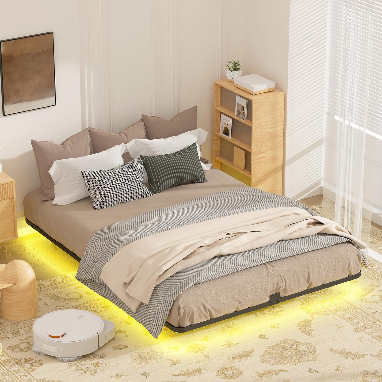 King Size Floating Bed Frame with Smart LED Lights