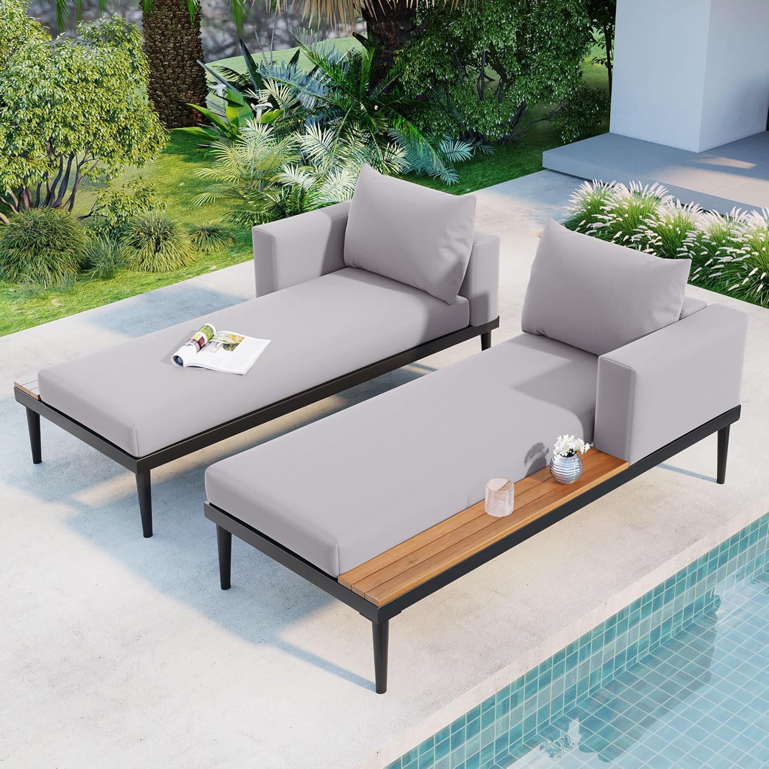 Modern 2-Person Outdoor Daybed with Cushions and Pillows