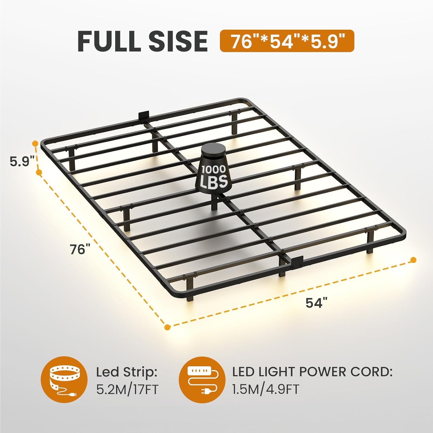 King Size Floating Bed Frame with Smart LED Lights