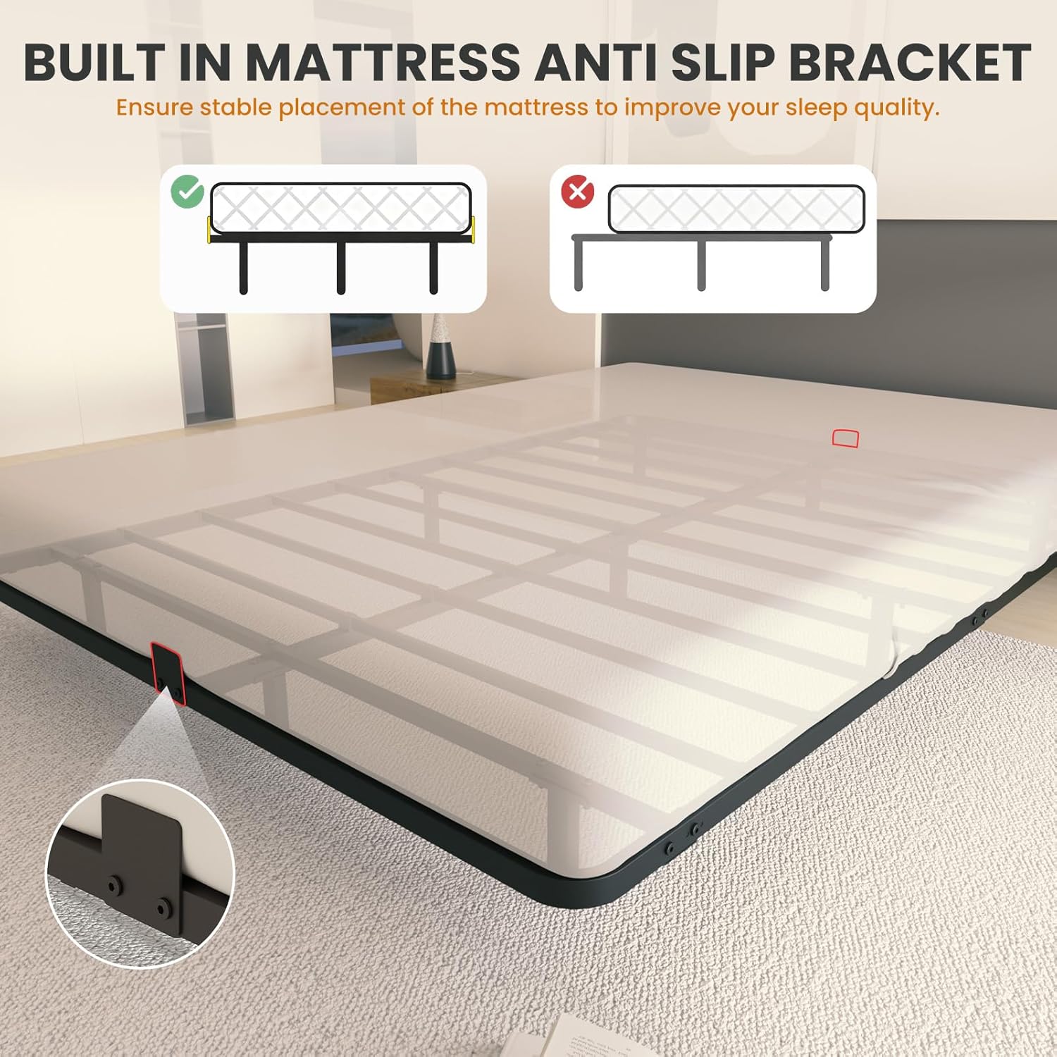 King Size Floating Bed Frame with Smart LED Lights