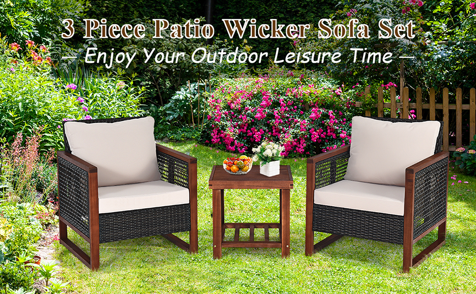 3 pieces patio wicker sofa set