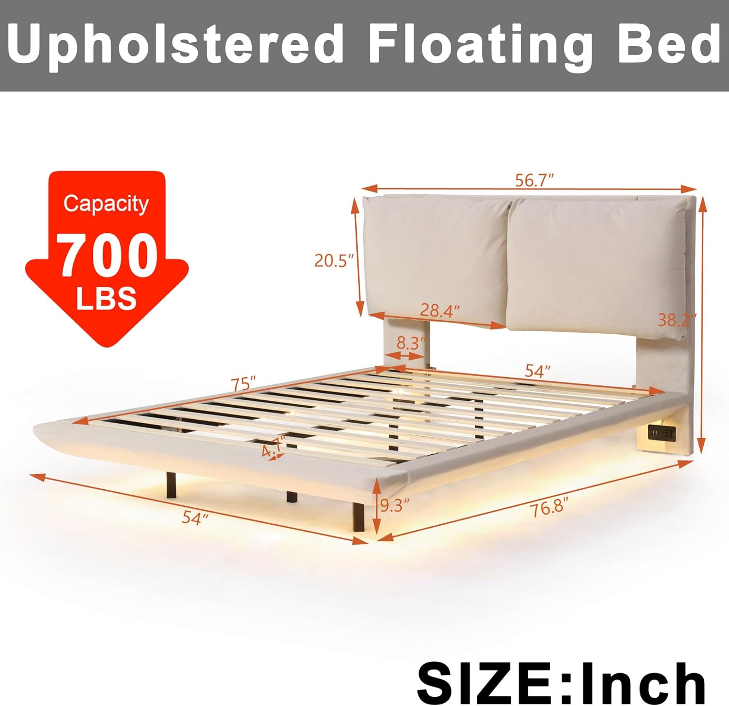  Upholstered Floating Bed Frame Full 