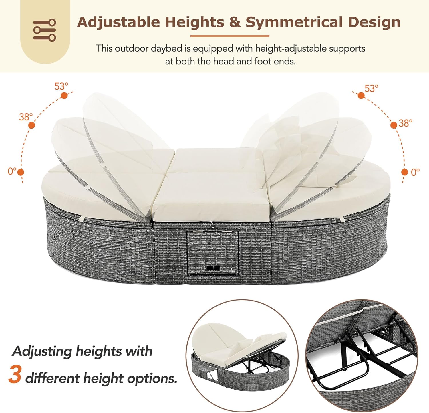 Outdoor Sun Bed Patio 2-Person Daybed with Cushions and Pillows