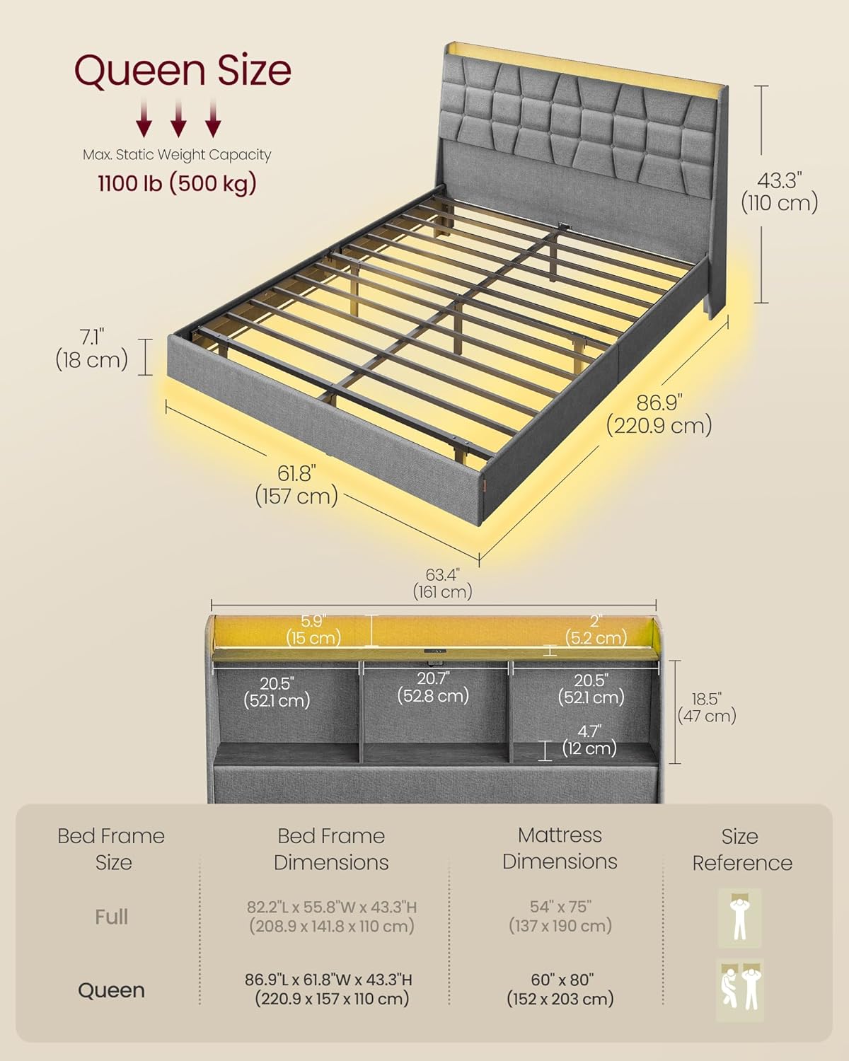  Queen Size Floating Bed Frame