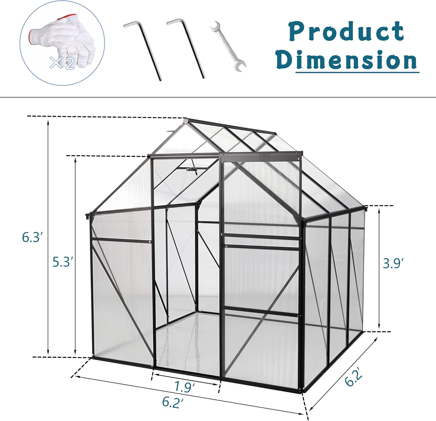 6x6 FT Polycarbonate Greenhouse