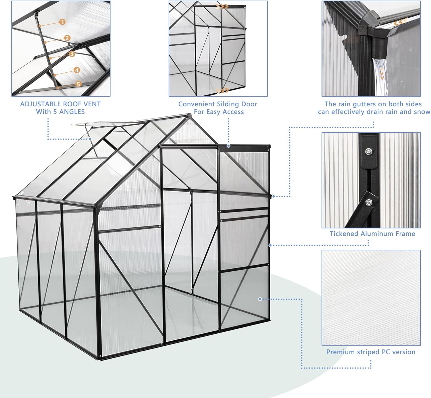 6x6 FT Polycarbonate Greenhouse