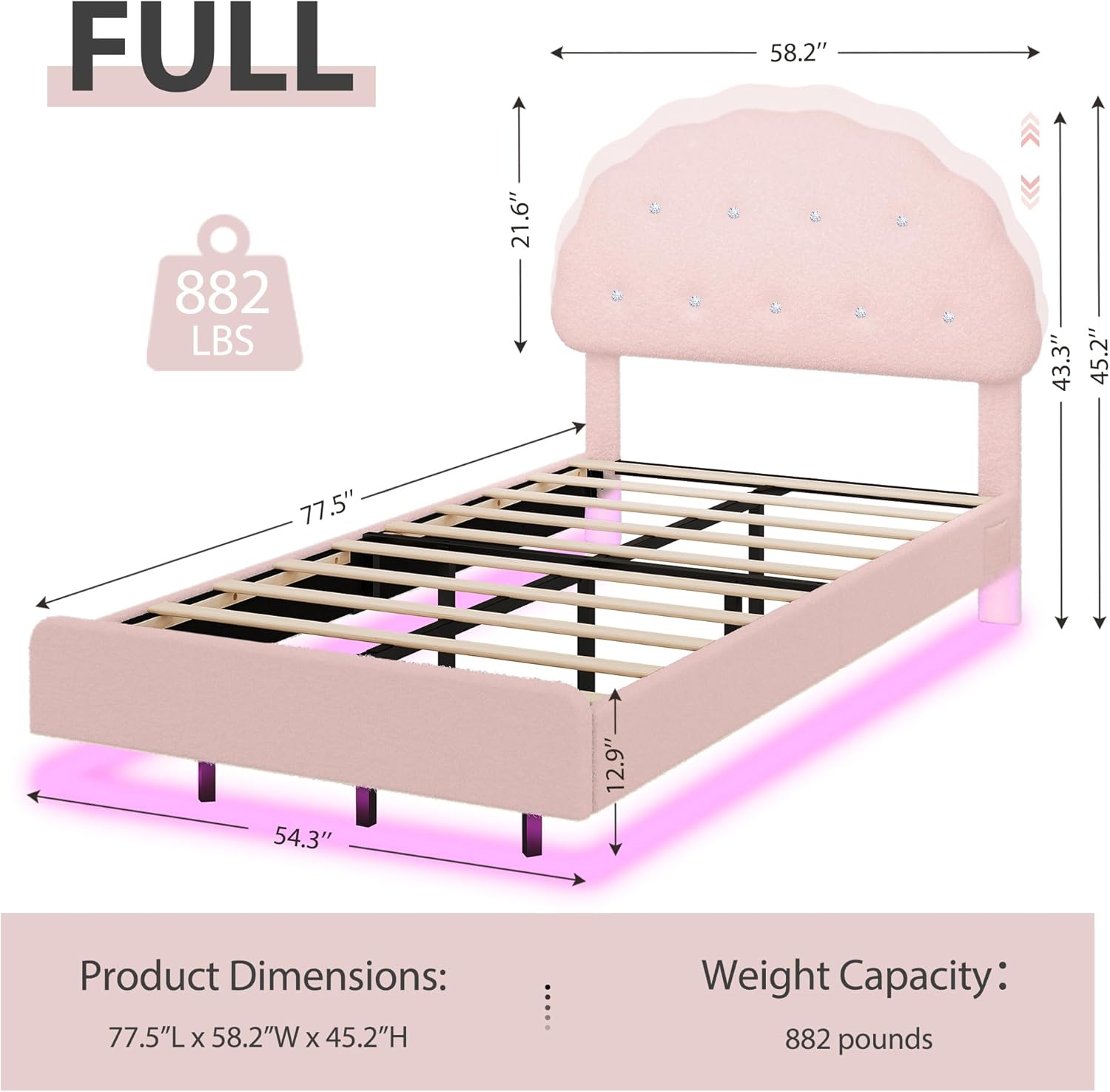 Full Floating Bed Frames with Adjustable Headboard