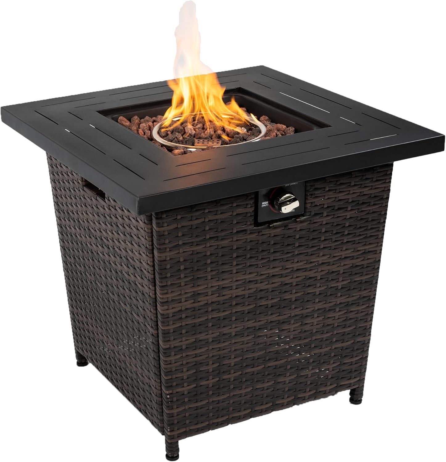 50000 BTU Square Steel Gas Fire Pits with Lid and Beautiful Wicker Base