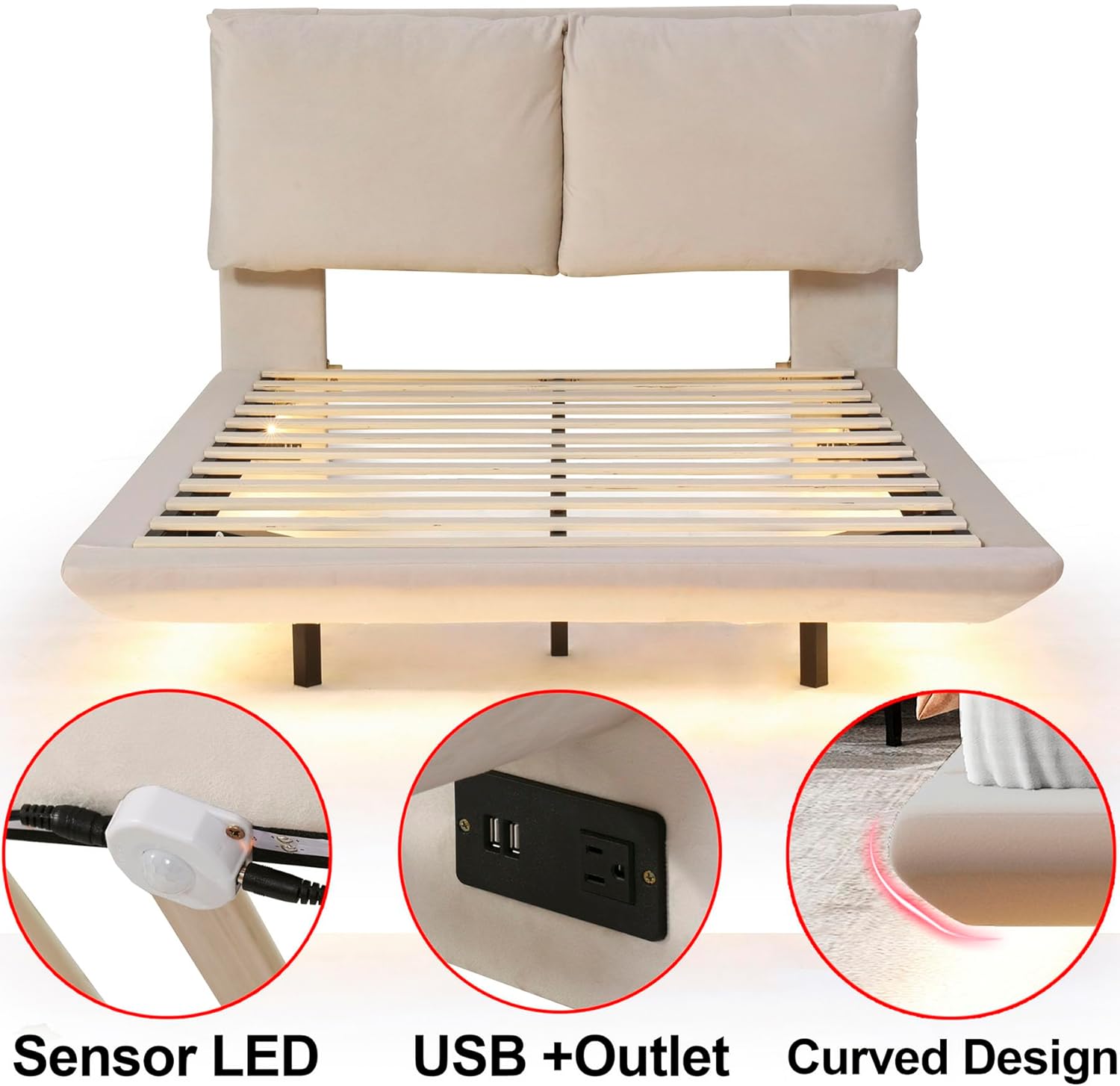  Upholstered Floating Bed Frame Full 