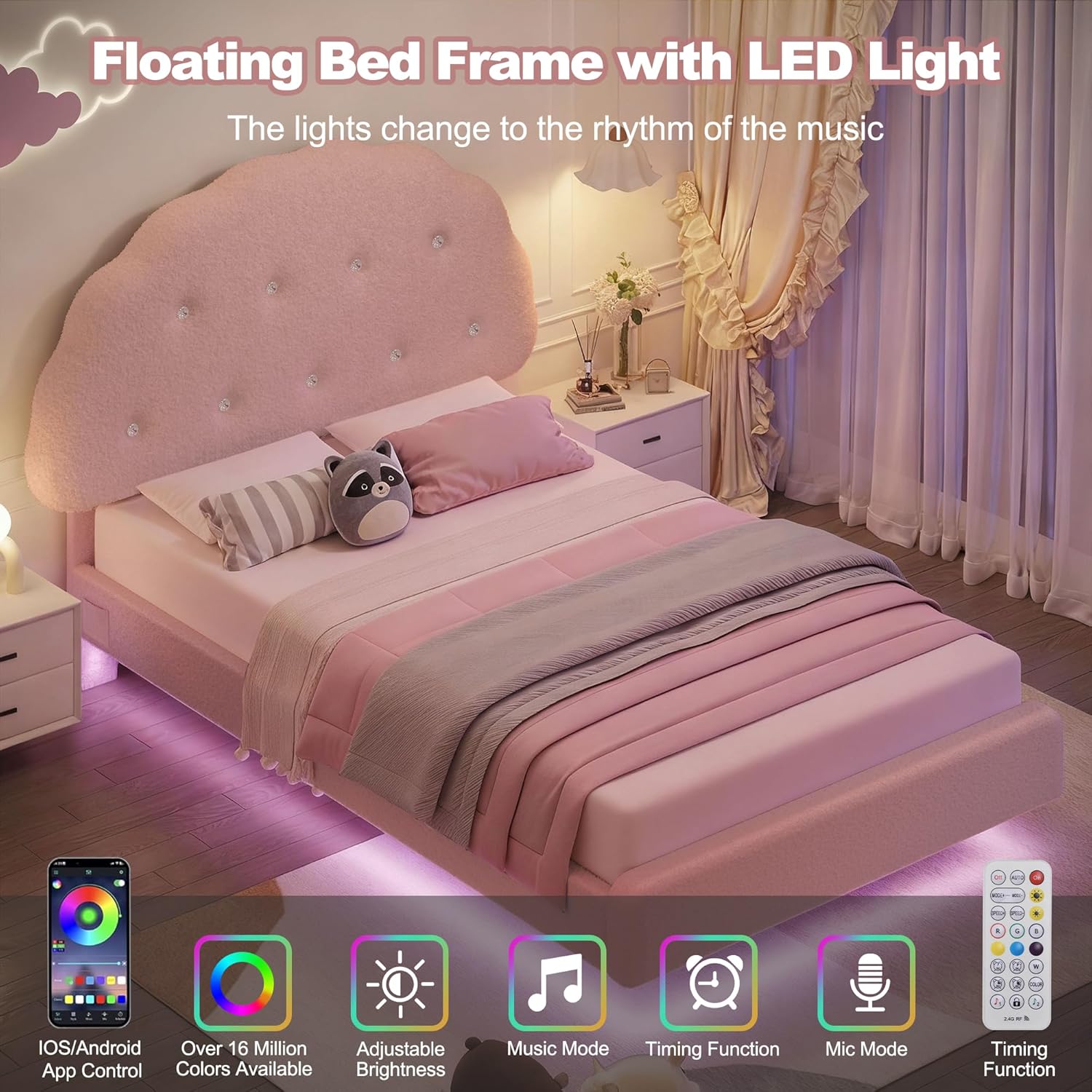 Full Floating Bed Frames with Adjustable Headboard