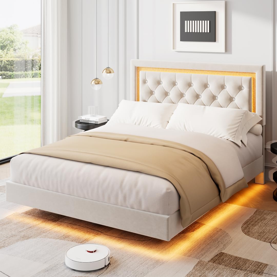 Floating Bed Frame Full Size with Smart Led Lights