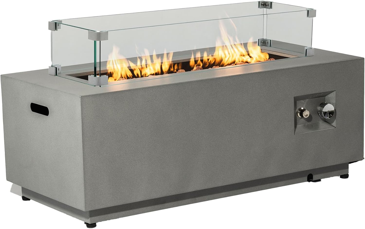 50000 BTU Rectangular Steel Fire Pit with Glass Wind Guard and Lid 
