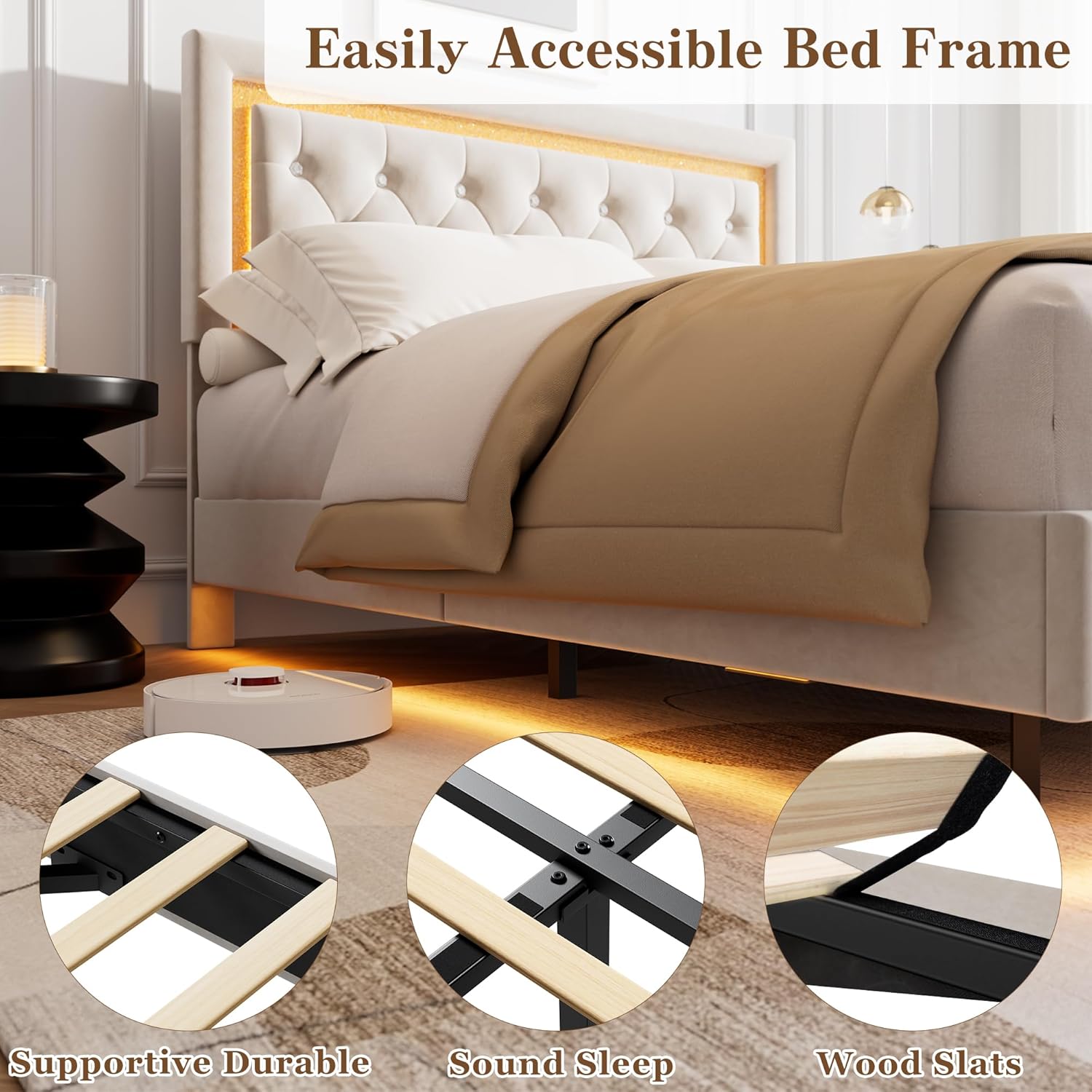 Floating Bed Frame Full Size with Smart Led Lights