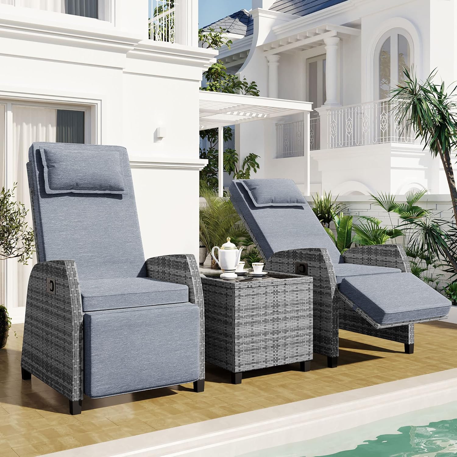 Two Outdoor Adjustable Chairs with Coffee Table