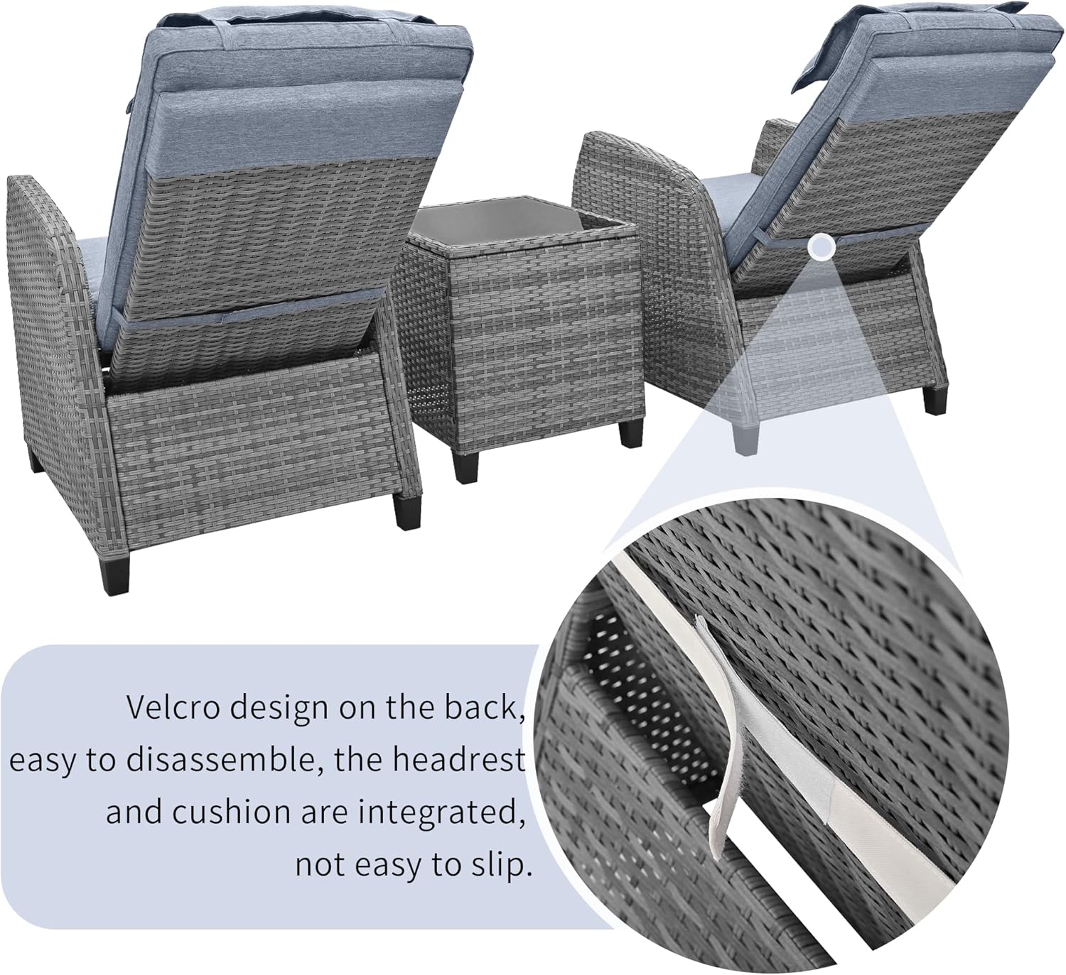 Two Outdoor Adjustable Chairs with Coffee Table