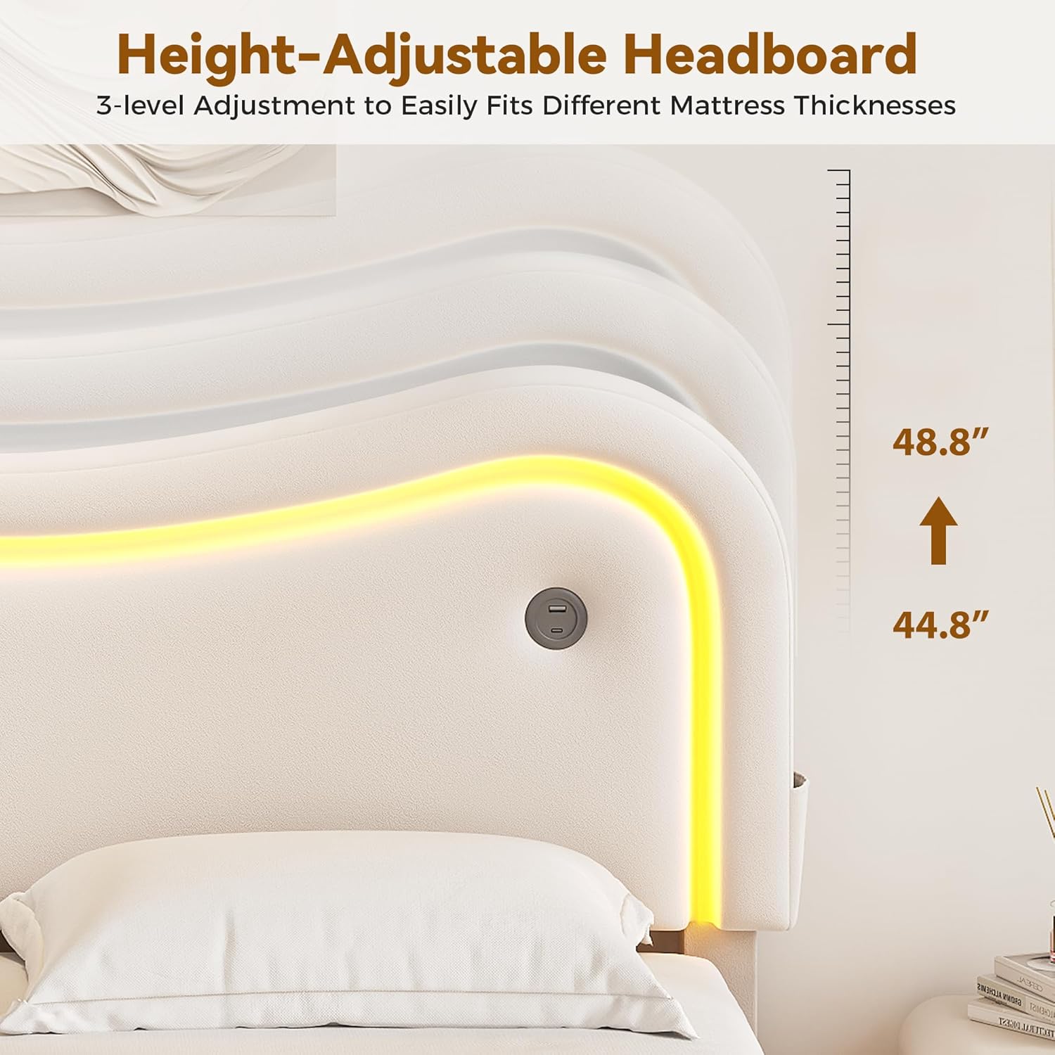 Full Size Velvet Floating Bed Frame with LED Lights
