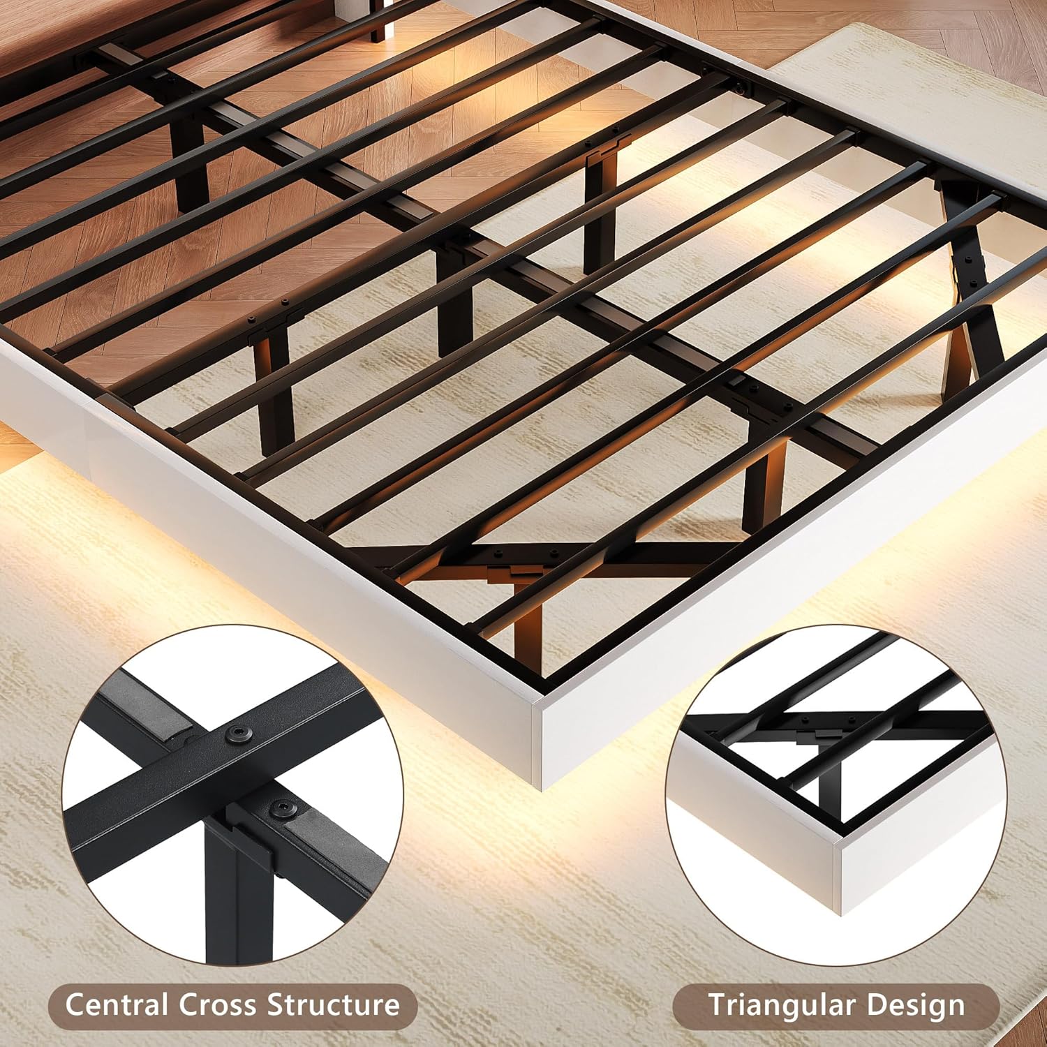 Floating Bed Frame Full with 2-Tier Storage 