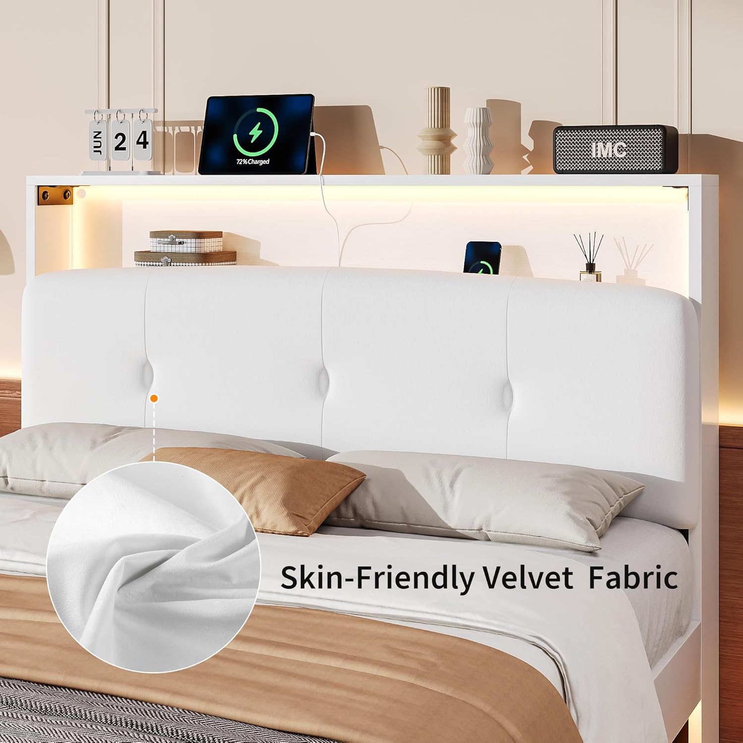 Floating Bed Frame Full with 2-Tier Storage 