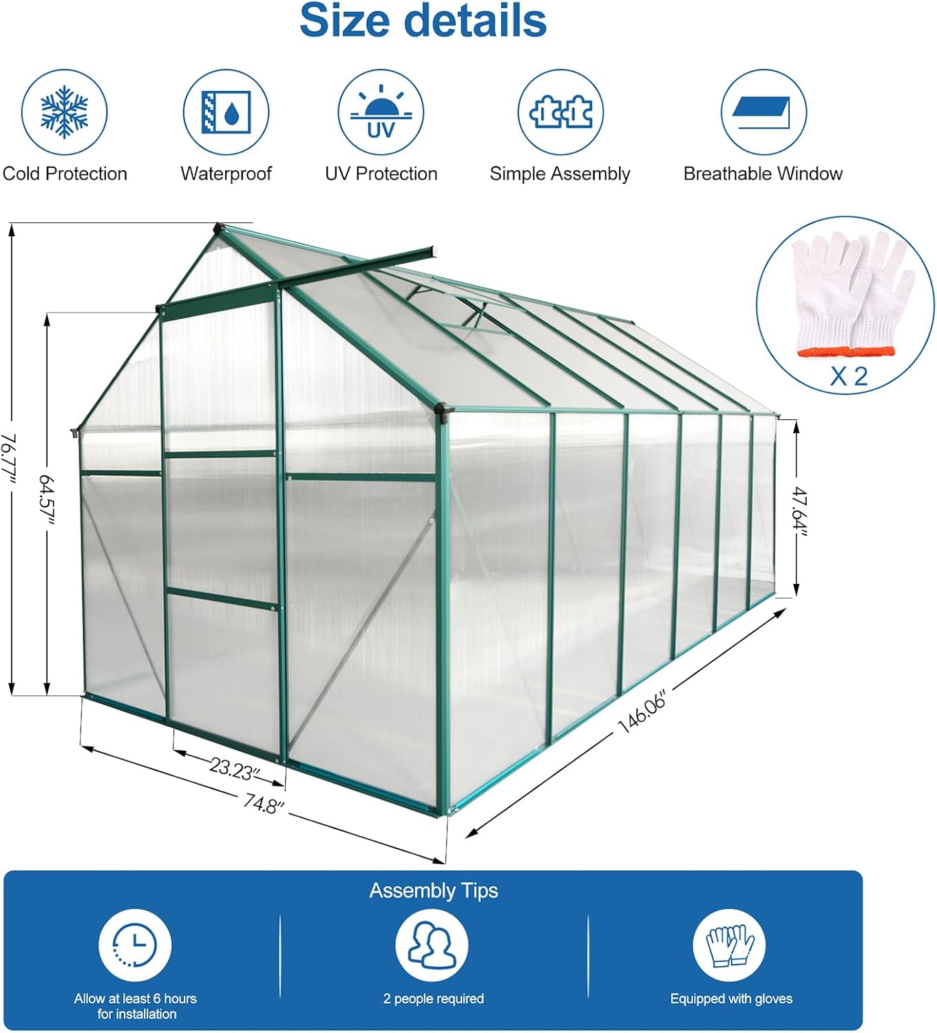 6x12 FT Polycarbonate Greenhouse