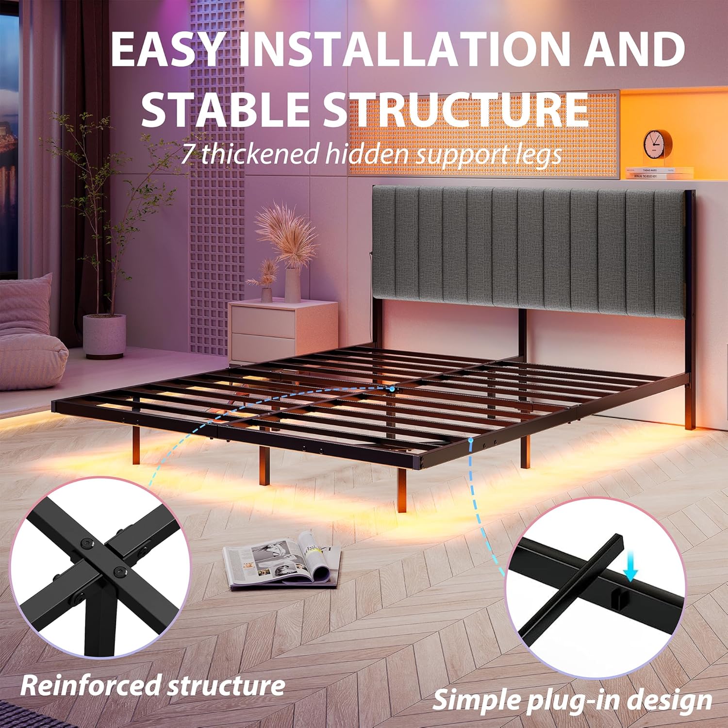 Modern Metal Platform Floating Queen Bed Frame