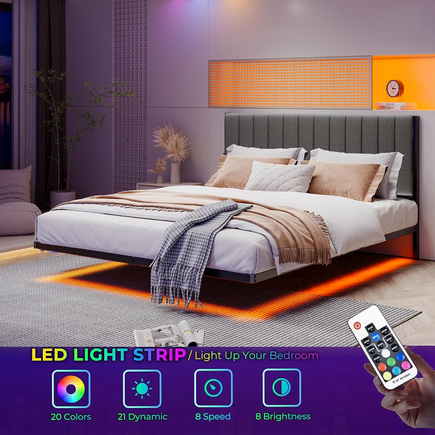 Modern Metal Platform Floating Queen Bed Frame