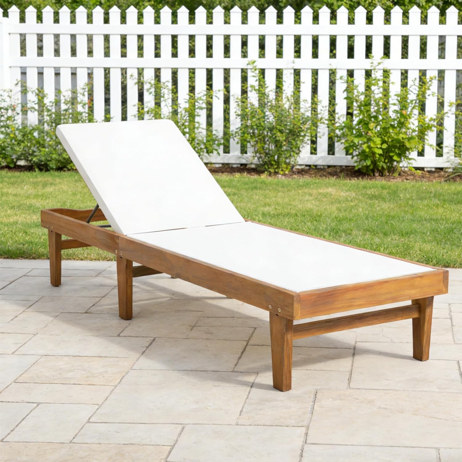 Acacia Wood Lounge Chair with 5 Position Adjustable Backrest