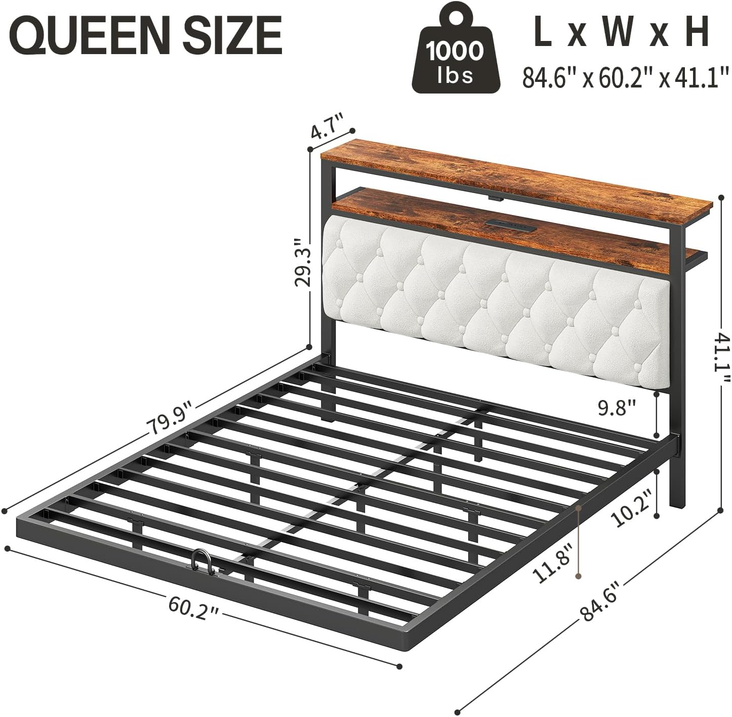 Queen Floating Bed Frame with Headboard