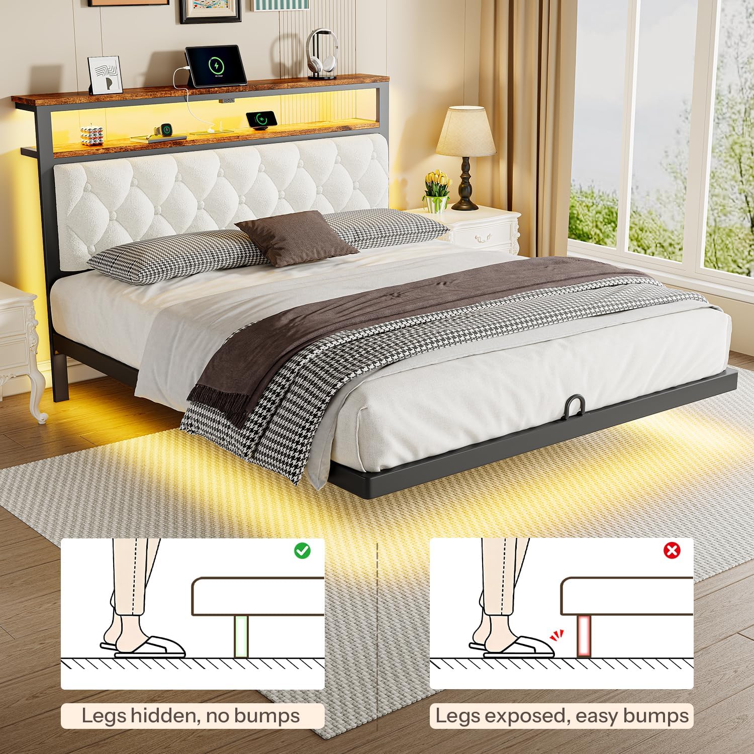 Queen Floating Bed Frame with Headboard