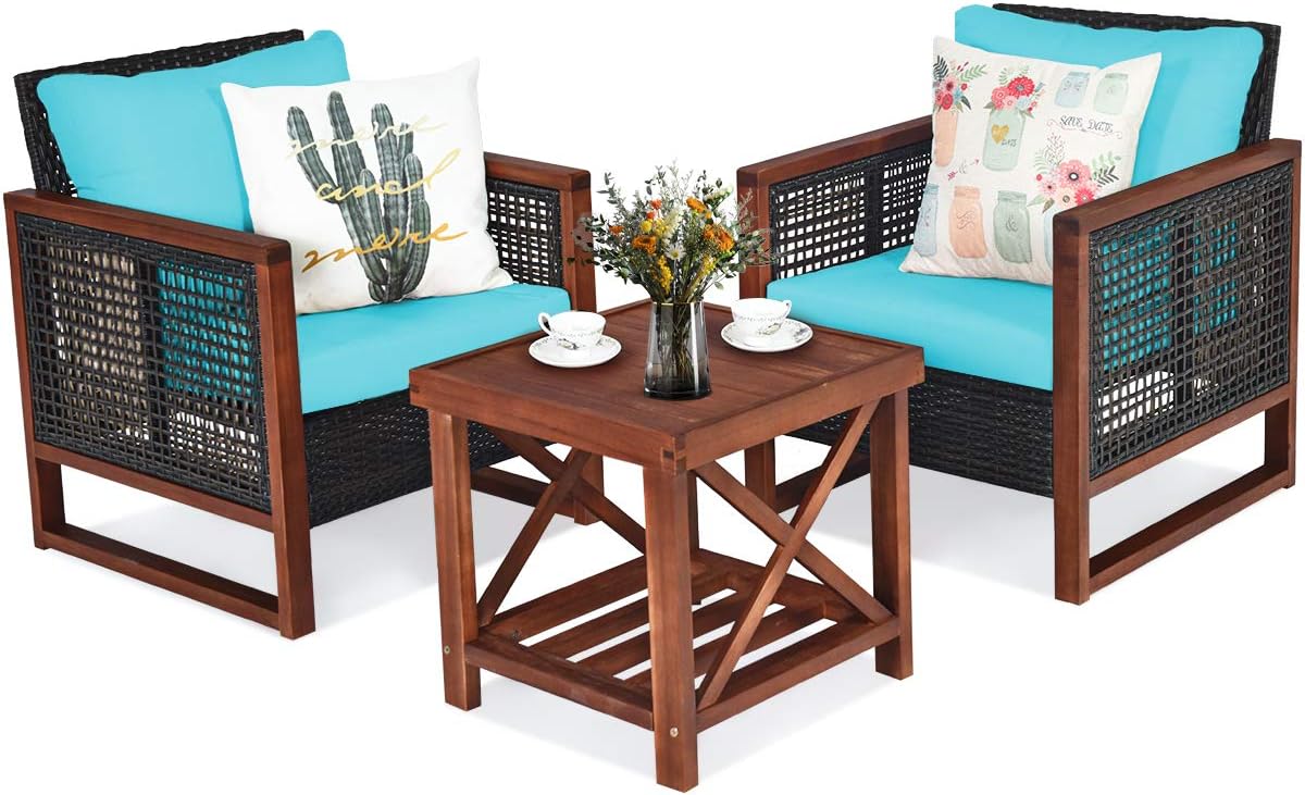  3 Pieces Patio Wicker Furniture Set