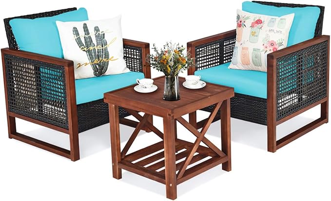  3 Pieces Patio Wicker Furniture Set