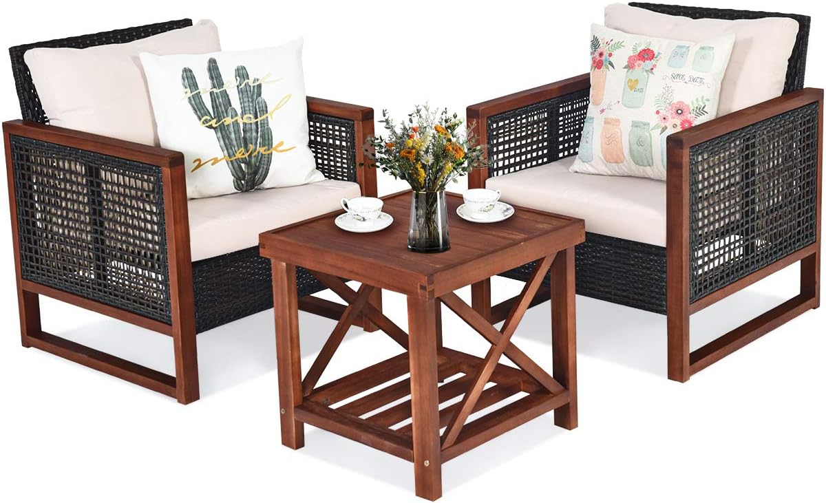  3 Pieces Patio Wicker Furniture Set