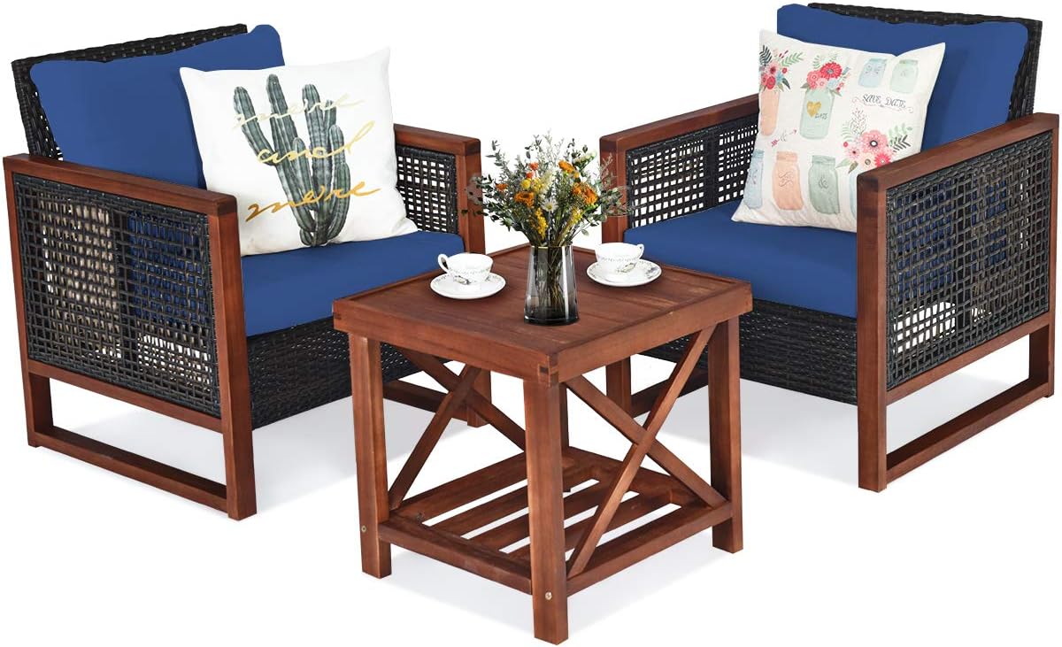  3 Pieces Patio Wicker Furniture Set