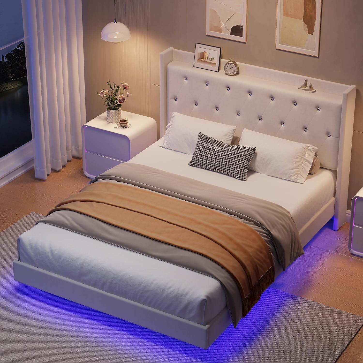 Full Floating Bed Frame with LED Lights