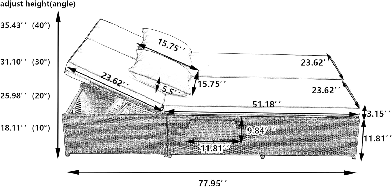 Wicker Rattan Reclining Chairs with Adjustable Backrest and Seat