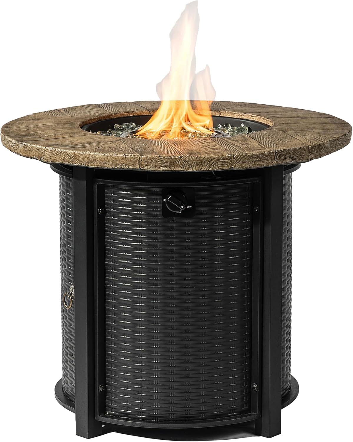 50000 BTU Round Steel Gas Fire Pits with Lid and Imitation Wood Grain Finish