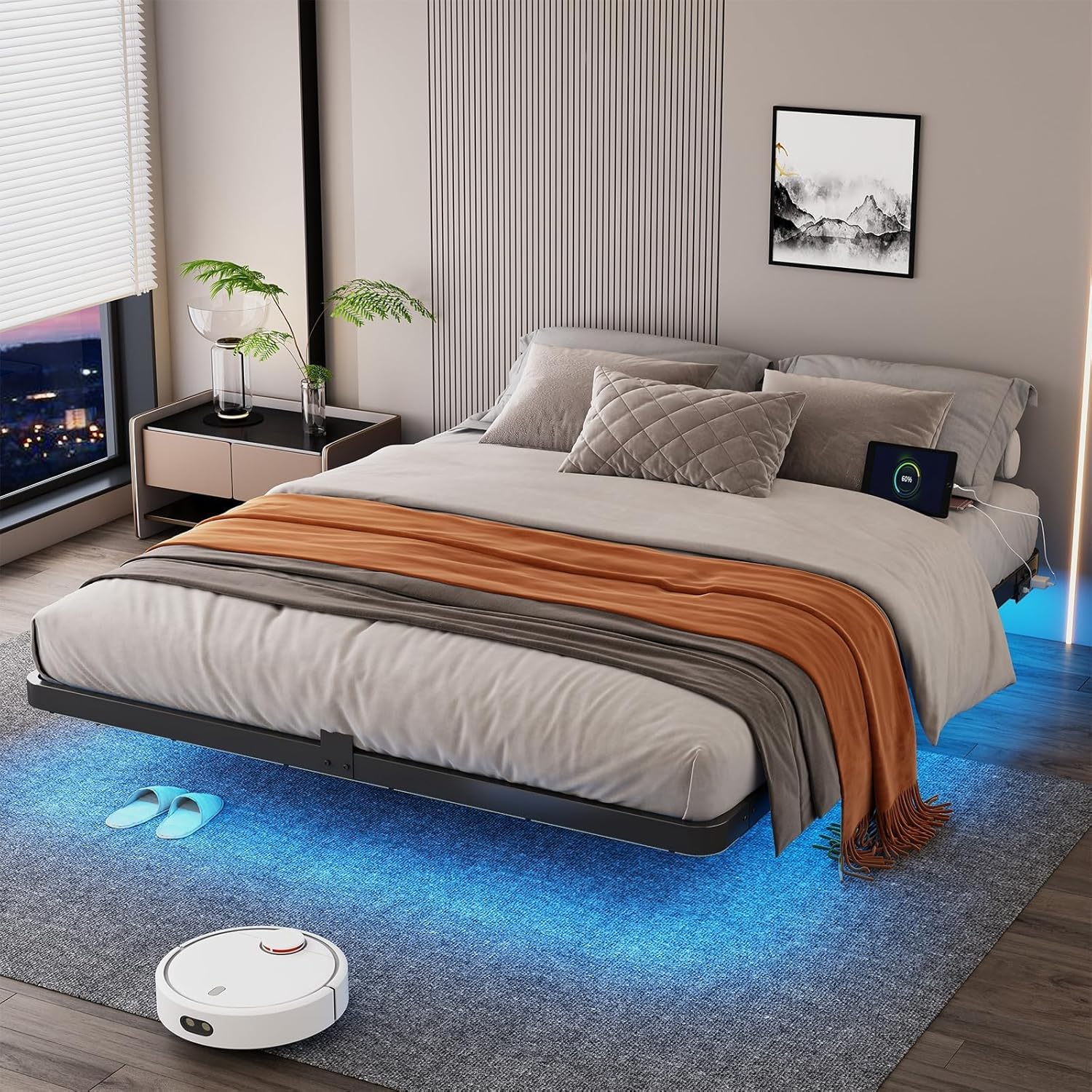 Queen Size Floating Platform Bed Frame