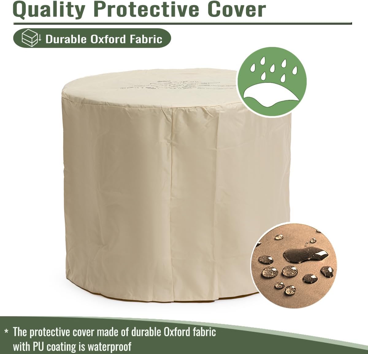 50000 BTU Round Steel Gas Fire Pits with Lid and Imitation Wood Grain Finish