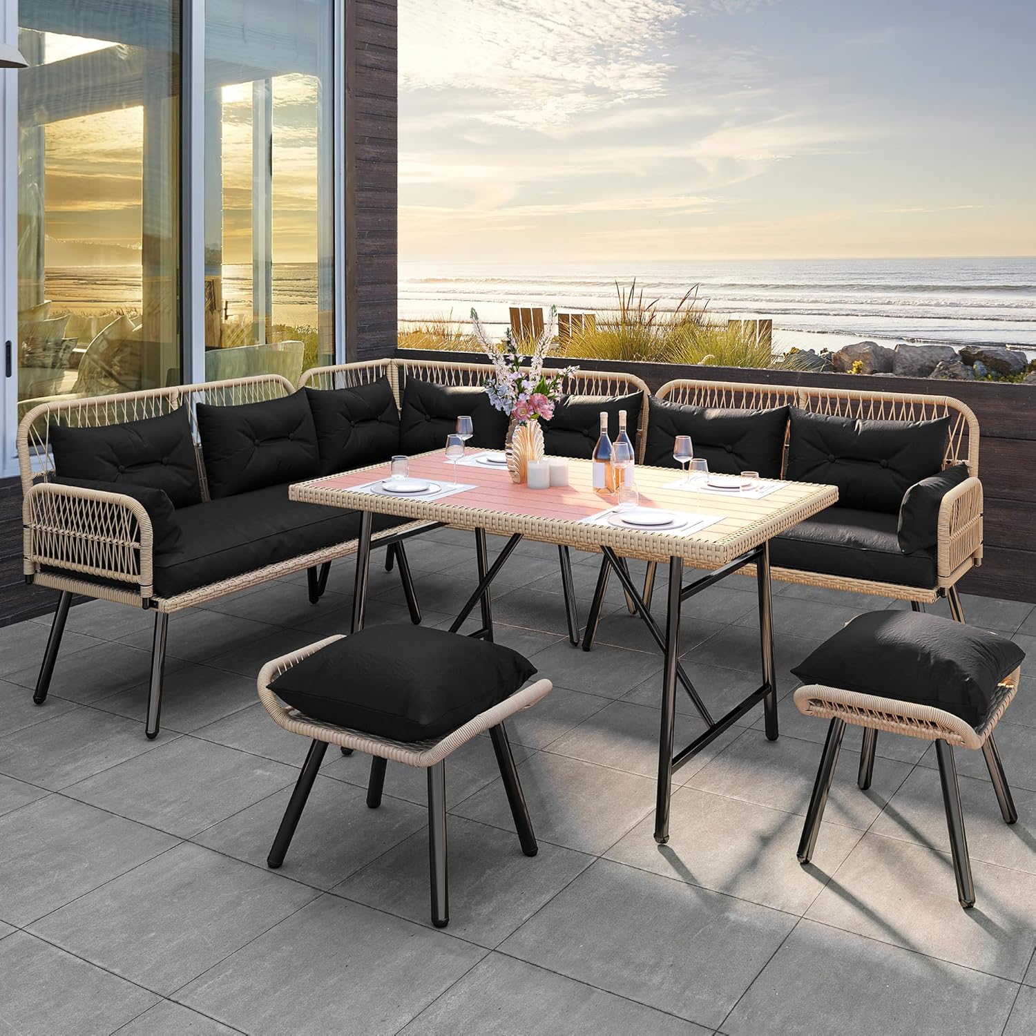Patio Wicker L-Shaped Furniture Set