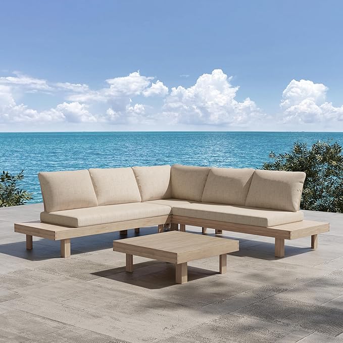 Wood Outdoor Sofa and Coffee Table Set